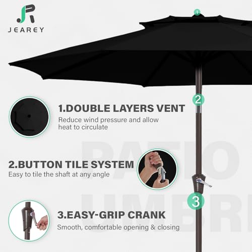 JEAREY 9' 2-Tiers Patio Umbrellas Outdoor Table Market Umbrella w/Push Button Tilt/Crank, 8 Sturdy Ribs, UV Protection Waterproof Sunproof(Black) - color: Black