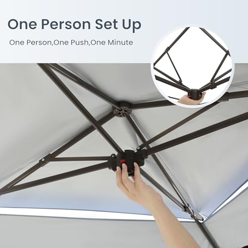 PHI VILLA 13x13 Pop Up Canopy Tent Instant Outdoor Party Canopy Easy One Person Set-up Folding Shelter with Auto Extending Eaves 169 Square Feet of Shade, Blue, Oxford Cloth with Stainless Steel Frame - color: Blue