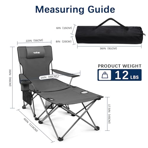 apollo walker Reclining Beach Chair, Adjustable 90-135° Backrest Camping Lounge Chairs for Adults, Folding Chair with Foot Rest & Detachable Pillow - Upgraded 8-Leg, Grey - color: Grey, style: 8-Leg