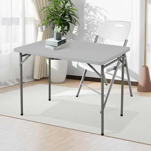 Folding Table 3ft Rectangular All-Occasion Plastic Folding Event Table for Indoor and Outdoor, Portable Desk, Camping, Durable and Stable, HDPE and Steel, Wide Application, Grey - color: Grey, size: 3ft