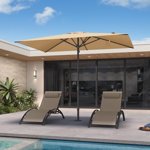 PURPLE LEAF 10' x 6.5' Rectangular Semi-Auto Outdoor Patio Umbrella Aluminium Market Umbrella Table Sun Umbrella with 1.89" Rod and 6 Sturdy Ribs for Deck Lawn Pool Garden, Beige - color: Beige, size: 6.5' x 10'