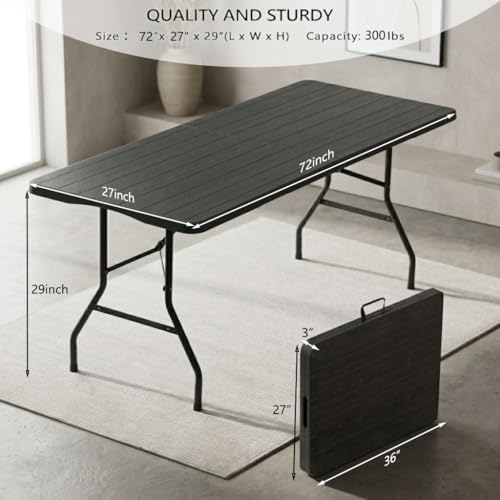 6FT Heavy Duty Folding Table, Fold-in-Half Portable Plastic Table with Carry Handle, Tree Pattern HDPE Tabletop, Indoor Outdoor Utility Table for Watch Party, BBQ,Camping,Events,Backyard Dining–Grey - color: Gray-tree, size: 6FT