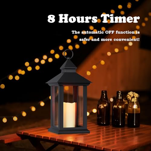 JOIONE Lanterns Decorative Indoor, 2 Packs 14" Battery-Powered Waterproof Black LED Candle Lanterns with Timer for Patio & Outdoor, Vintage Hanging Lantern for Home Decorations, Transparent - style: Transparent Decorative Lantern