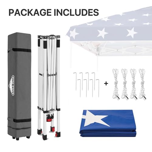 EAGLE PEAK Pop Up Canopy Tent with Wheeled Carry Bag, 8 Stakes, 4 Ropes, Easy Set Up Tent Canopy, 8x8 ft, American Flag - color: American Flag, size: 8x8