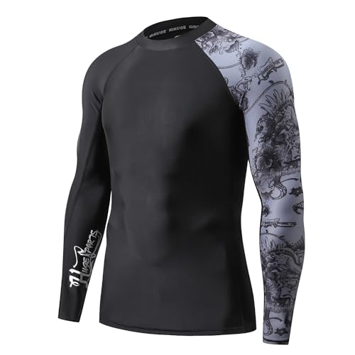 HUGE SPORTS Men's Rash Guard Long Sleeves UPF 50+ UV Sun Protection Quick Drying Splice Compression Swim Shirts - color: Piracy, size: Medium