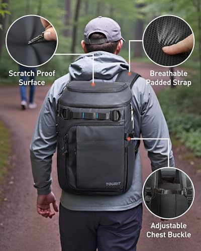 TOURIT 38 Cans Backpack Cooler: Leak Proof Waterproof 2 Insulated Compartments Soft Cooler Bag Beach Travel Camping Picnic, Sports Fan Coolers - color: Navy Blue