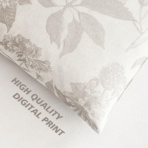 Foindtower Set of 2 Linen Floral Vintage Throw Pillow Covers Neutral Accent Decorative Cushion Covers Farmhouse Boho Home Decor for Sofa Chair Couch Bedroom Living Room,22×22 Inch,Tan Beige - color: Doeskin, size: 22" x 22" (Pack of 2)
