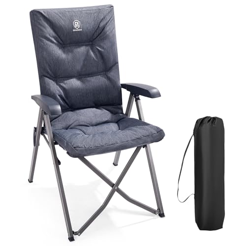 EVER ADVANCED Folding Padded Camping Chair 4 Positon Adjustable Recliner with High Back Support Portable for Adults, 300lbs Weight Capacity, Grey - color: Grey