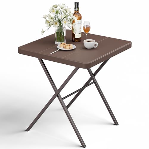 Folding Table, Portable Square Foldable Table No Assembly, Heavy Duty Steel Frame Indoor Outdoor Camping Patio Table with 400 LBS Capacity, Picnic Card Table for Backyard, RV, Small Spaces - size: 27inch-1 Pack
