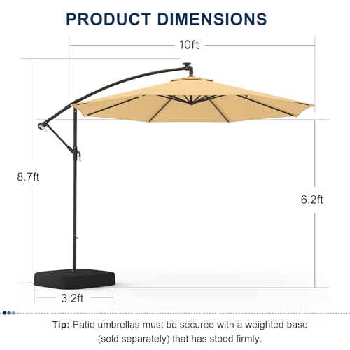 10FT Patio Umbrella with Base Included, Outdoor Offset Cantilever Umbrella, Infinite Tilt, UV Protection for Backyard, Lawn, Garden & Pool - color: Beige, size: 10FT w/Base (Offset Umbrella)