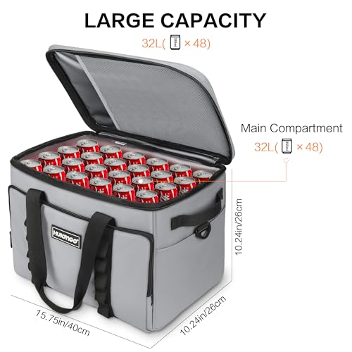 Soft Insulated Cooler Bag Collapsible Large Travel Coolers Soft Sided Coolers Ice Chest, Leakproof, Waterproof - color: gray
