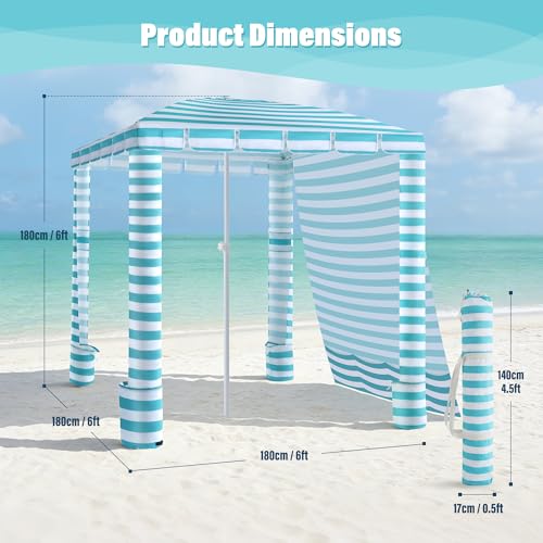 Umineux Beach Cabana - 6FT Beach Canopy with Side Wall, Easy Setup Beach Tent Sun Shelter, Waterproof Tent - Portable Shade for Whole Family (Green Stripes) - color: Green Stripes, size: 6ft