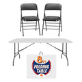 Combo 8FT Folding Table with 2-Pack Folding Chairs Indoor Outdoor Heavy Duty Portable Folding Plastic Dining Table w/Handle, Lock for Picnic, Party, Camping - White (8ft) - size: 8 ft + 2 Set Folding Chair Vinyl Black