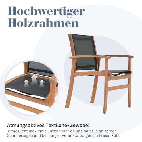 OC Orange-Casual Patio Furniture Set, Acacia Wood Patio Dining Set for 6-8, Outdoor Expandable Table and Chairs Set with Umbrella Hole and Breathable Textilene Fabric for Garden (Black, 5 Pieces) - color: Black, size: 5 Pieces