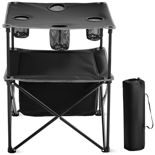 Portable Outdoor Folding Camping Table with 4 Cup Holders & Cooler Compartment, Waterproof Picnic Table for Picnic, BBQ, Beach, Hiking (Dark Black, 1 PCS) - color: Dark Black