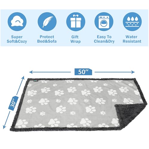 Kritter Planet Waterproof Dog Blanket, Reversible Water Proof Pet Blanket for Couch, Bed & Car, Washable Couch Covers for Medium Dogs - Protects Furniture from Fur, Dirt, and Accidents - color: Paw Print, size: 50"x30"