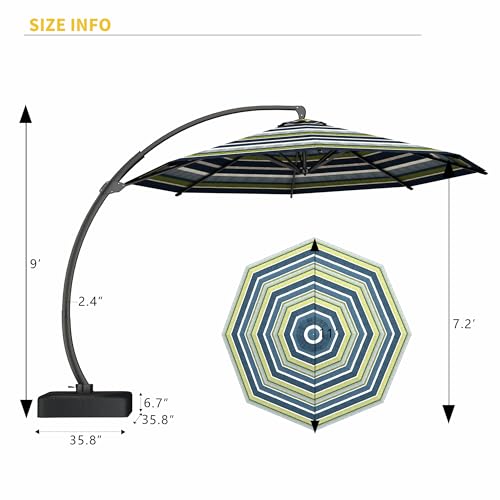 Kingdura 11ft Offset Cantilever Patio Umbrella with Base Included, Large Round Aluminum Outdoor Umbrella with 100% Acrylic Fabric, 360° Rotation & Infinite Tilt for Deck Pool Backyard, Green Stripes - color: Green Stripe, size: 11 FT