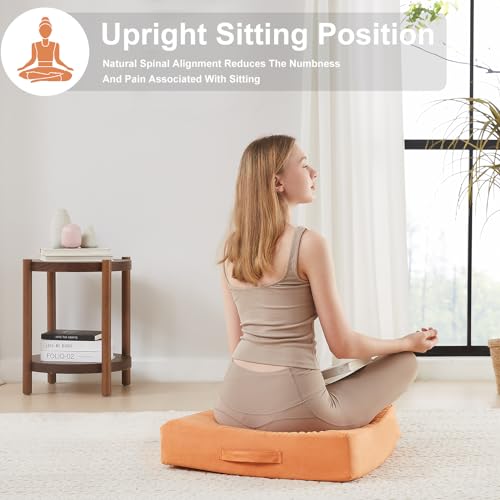 JKMAX 2 Pcs High Density Foam Floor Pillow - Upgraded Large Pillows Seating for Adults - Outdoor Floor Cushion with Soft Tufted Cover - Yoga Pillows for Sitting On Floor - 22 Inch Orange - color: Orange, size: 2 Counts