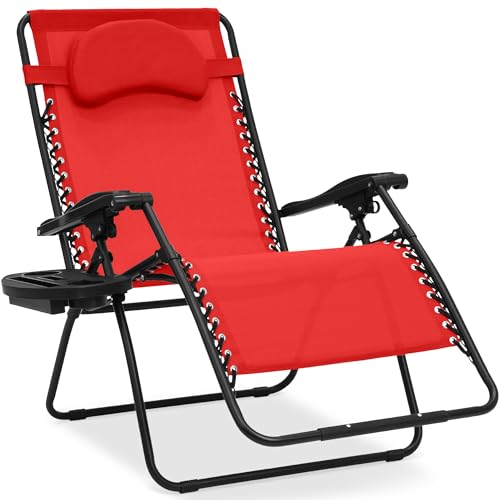 Best Choice Products Oversized Zero Gravity Chair, Folding Outdoor Patio Lounge Recliner w/Cup Holder Accessory Tray, Pillow - Crimson Red - color: Crimson Red
