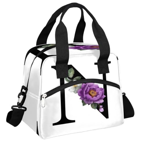 Letter N Insulated Lunch Bag for Women Men Reusable Waterproof Lunch Box Cooler Tote Bag One shoulder portable meal bag Portable Adult Lunchbox for Work Picnic Hiking Beach - color: Letter N