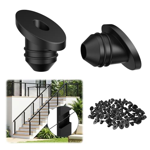 100 Pack 30 Degree Cable Railing Rubber Grommets, Black Angle Beveled Protector Sleeve for 1/8" 5/32" 3/16" Cables for Metal Cable Railing Posts, Cable Railing Protector Sleeve Grommet, MY27 - size: Stair (30°)