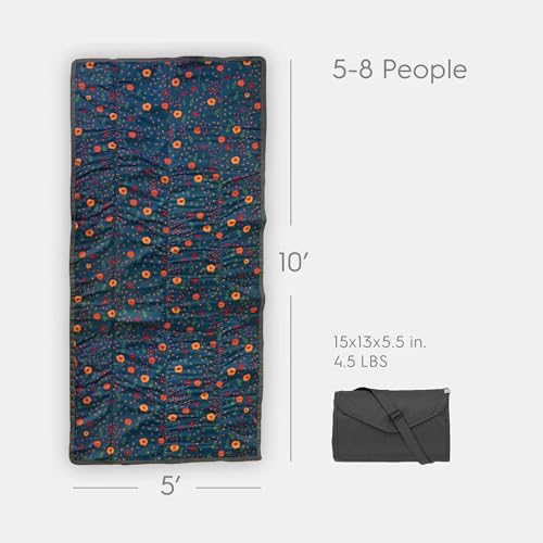 Little Unicorn 5'x10' XL Outdoor Family Picnic & Beach Blanket | Durable & Water-Resistant Fabric | Compact Fold & Easily Wipes Clean | Zipper Pocket (Midnight Poppy) - color: Midnight Poppy, size: 5 x 10