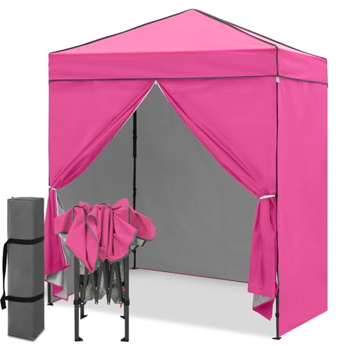 EAGLE PEAK 6x4 Instant Pop Up Canopy Tent with 4 Side Wall Panels, Straight Leg Sun Shelter, Portable Canopy with Carry Bag for Camping, Beach & Sports, Pink - color: Pink, size: Four Walls