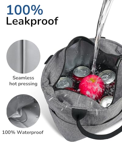 Aosbos Lunch Tote Bag, Insulated Lunch Box for Women, Leakproof Lunch Cooler Purse for Work, Grey - color: F. Grey