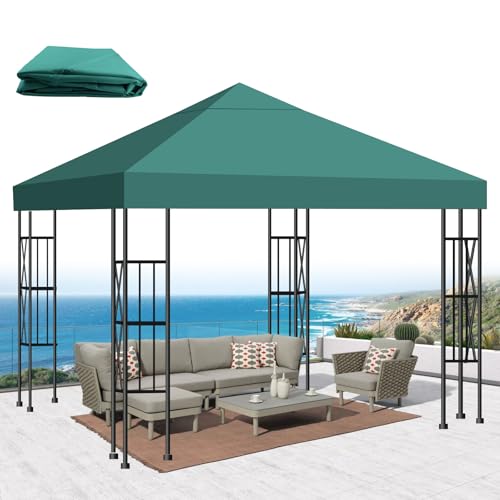 10x10 Gazebo Canopy Replacement Top, 300D High-Density Waterproof Single Layer Gazebo Cover with Heavy Duty Sun Shade Canopy, Folded UV Blocking Canopy Roof for Outdoor Patio Garden Tent Top (Green) - color: Green