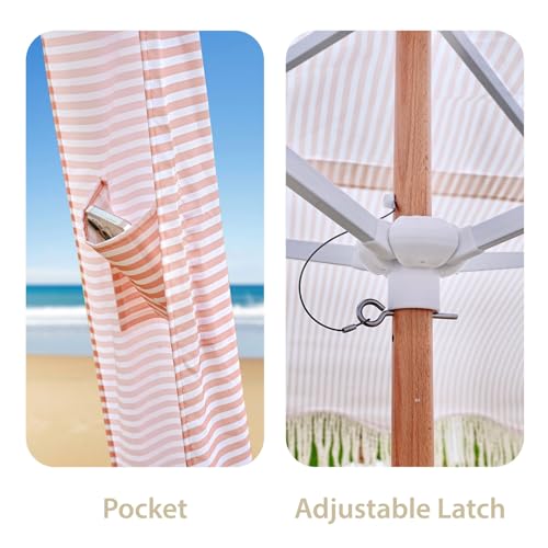 AMMSUN Beach Cabana with Fringe, 7' x 7' Boho Beach Canopy with Tassels, Easy Set up & Premium Wood Pole, Cabana Tent with Sand Pockets, Instant Sun Shade for Sand, Garden, Patio, Pink Stripes - color: Pink Stripes