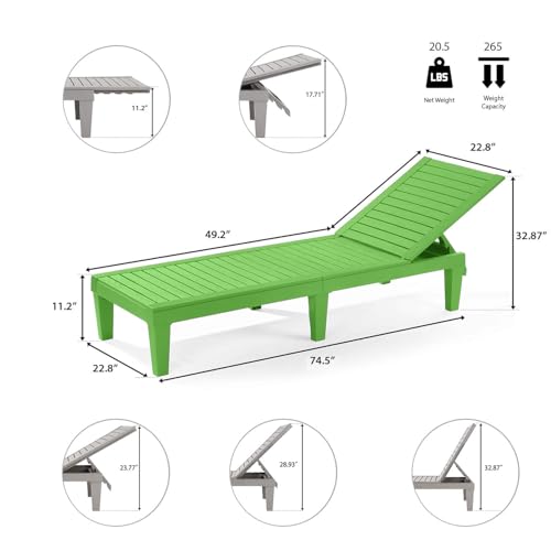 Nestl Sun Tanning Chair - Lime Green Chaise Lounge Chair Outdoor, Lightweight Pool Lounge Chairs Set of 4, Adjustable 5-Position Reclining Lawn Chair, Waterproof Beach Outdoor Lounge Chairs - color: 4 - Lime Green, size: Set of 4
