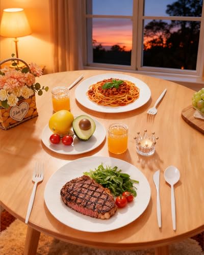 WONDERFUL 32pcs White Plastic Plates Reusable Unbreakable Dinnerware Set Dishes Set Dishwasher Safe Outdoor Plates Includes:16 Dinner 10" and 16 Dessert Plate 7.3" Ideal for Wedding/Mothers Day - color: White