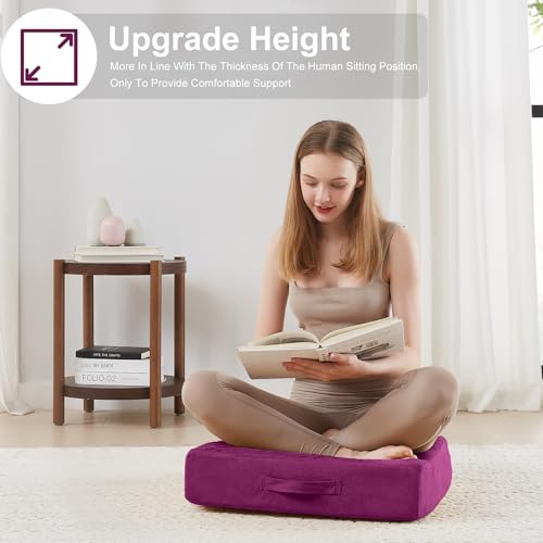 JKMAX 2 Pcs High Density Foam Floor Pillow - Upgraded Large Pillows Seating for Adults - Outdoor Floor Cushion with Soft Tufted Cover - Yoga Pillows for Sitting On Floor - 22 Inch Purple - color: Purple, size: 2 Counts