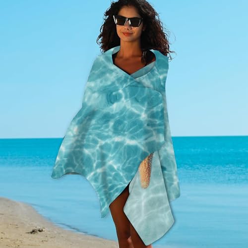 Starfish Microfiber Beach Towels,Starfish on Summer Beach in Sea Water Oversized Absorbent Bath Towels,Soft Quick Dry Thin Camping Towel for Adults Women Men,29.5"×59" - color: Starfish on Summer Beach in Sea Water