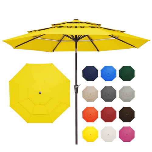 JEAREY 9FT 3 Tier Patio Umbrella Outdoor Market Umbrella Table Umbrellas with 8 Ribs 1.5 Pole Push Button Tilt and Crank UV Protection for Garden,Backyard,Yellow - color: Yellow