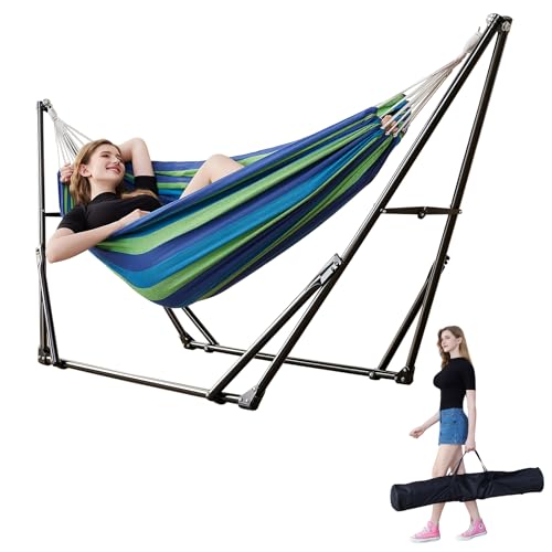 Portable Hammock with Stand for Outside Foldable,Frabic Tension Adjustable Indoor,Carrying Bag Included, 616 lbs Weight Capacity, Suitable Garden Yard Outdoor Inhouse Cyan - color: Cyan