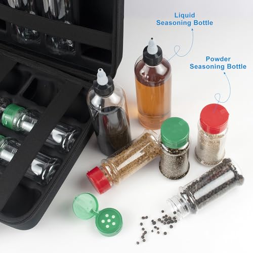 Camping Portable Spice Set with 12 Spice Containers Storage Bottle Pepper & Salt Spice Shakers, Separable Storage Bag for Outdoor Travel Camping BBQ Picnic Seasoning Kit Carrying Case