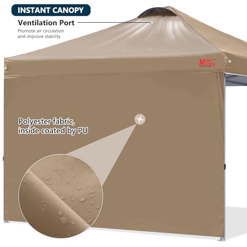 MASTERCANOPY Durable Pop-up Canopy Tent with 1 Sidewall (8'x8',Khaki) - color: Khaki, size: 8x8