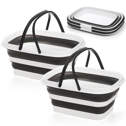 Cididu 2 Pack Collapsible Tub with Handle, Rectangular Handy Basket/Bucket, 8.5L Portable Outdoor Picnic Basket Crater, Foldable Camping Sink, Wash Basin for Washing Dishes, Hiking and Home