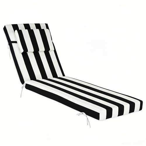 Chaise Lounge Cushions Outdoor 72x21x4 Inch, Patio Lounger Chair Cushion with Removable Cover, Fade Resistant Replacement Pad for Outdoor Furniture (Black and White Stripes, 72x21x4 inch) - color: Black and White Stripes