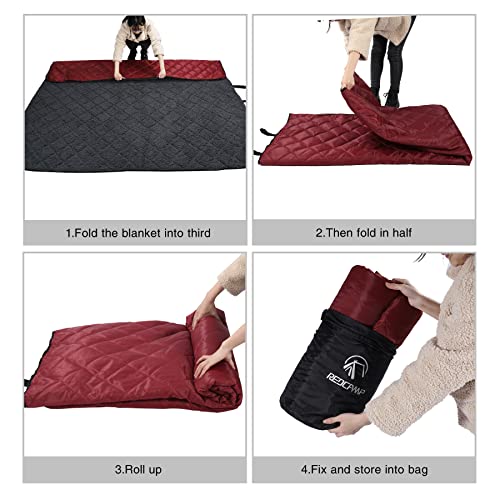 REDCAMP Large Warm Blanket with Sherpa Lining, Cold Weather Outdoor Blanket Windproof for Camping Stadium, Machine Washable 79"x 79" Red - color: 79"x 79" Red