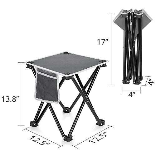 Triple Tree 2 Pack Folding Camping Stool, 13.8 Inch Small Portable Lightweight Stool with Side Pocket, Foot Stool with Carry Bag for Hiking, Fishing and Beach, Hold up to 400lbs, Grey