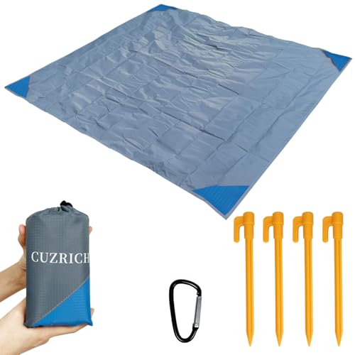 Beach Blanket Waterproof Sandproof Beach Mat 55" X 60" / 5' X 5' for 1-2 Adults Quick Drying Outdoor Picnic Mat Beach Accessories for Travel, Camping, Hiking - color: Gray/Blue, size: 55"*59" / 4.59ft×4.92ft