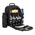 Picnic Backpack for 4 with Plates and Cutlery, Insulated Cooler Bag with Blanket & Wine Holder, All-in-One Outdoor Dining Set for Camping, Beach, Tailgating - 25L (Black) - color: Black