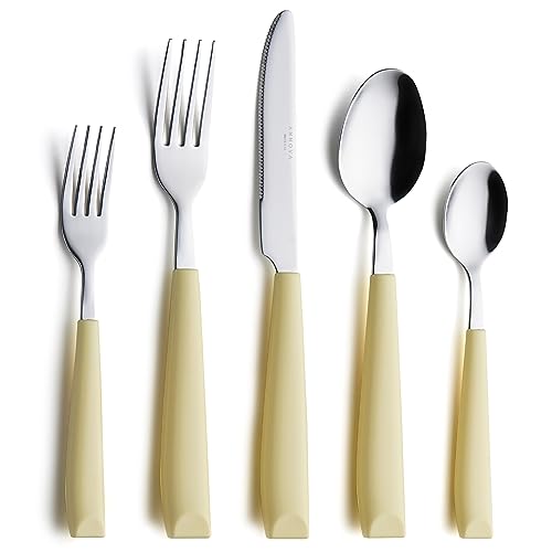 ANNOVA Silverware Set Stainless Steel Colorful Handle Tableware Kitchen Flatware Set Utensils, Includes Dinner Knives, Forks, Spoons, Salad Forks & Dessert Spoons (Yellow, 20 Pieces) - color: Yellow 20Pieces