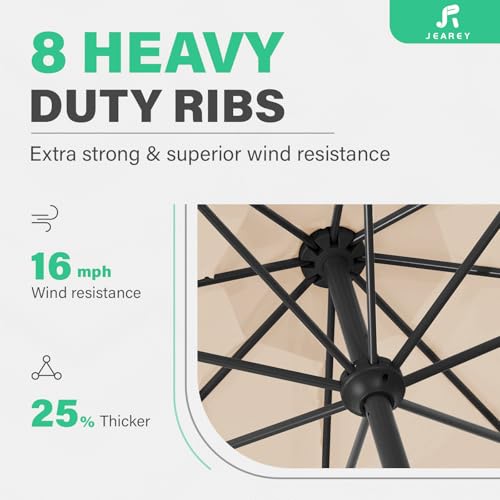 JEAREY 11' Patio Umbrellas Outdoor Table Market Umbrella w/Crank, 8 Sturdy Ribs, UV Protection Windproof for Garden, Deck, Backyard, Pool(Beige) - color: Beige, size: 11ft
