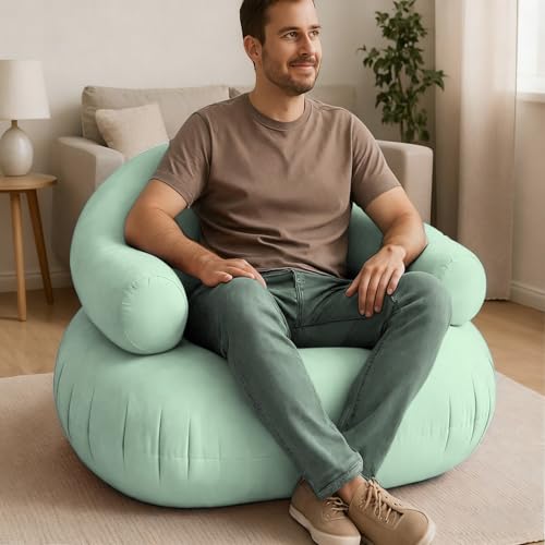 Yoidesu Inflatable Couch with Pump, Easy Setup, Ultralight, Blow up Lounger Chair, Suitable for Hiking, Camping, Beach, Festivals, Lightweight Air Sofa for Relaxing Anywhere (Green) - color: Green