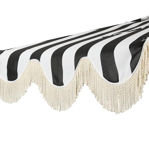 JONATHAN Y Half Umbrella UMB1201H Beverly 9 ft. Designer Classic Scalloped Fringe Market Patio with Crank, Tilt Button and UV Protection in Black/White, White Pole - color: Black/White - White Pole
