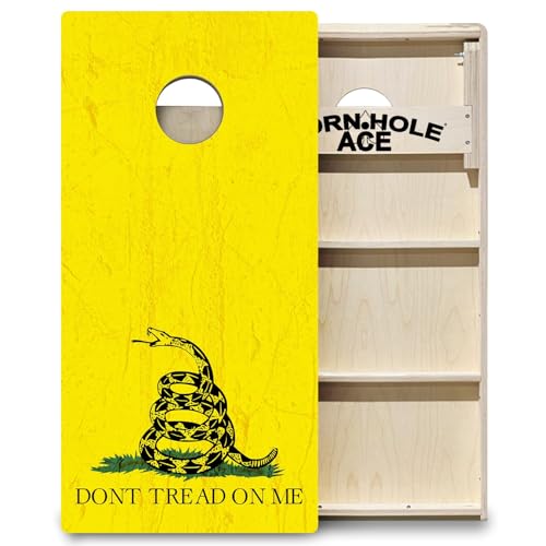 CornholeAce ACE PRO American Flag Cornhole Board Set - No Bounce! Triple Wide Legs, 3/4" Baltic Birch Plywood, Handles, Regulation Size (4x2ft), Tournament Style, Made in USA - color: DTOM