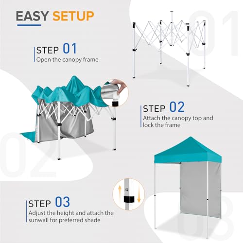 EAGLE PEAK Pop up Canopy 5x5, Outdoor Portable Canopy Tent with One Removable Sunwall, Carry Bag Included, Turquoise - color: Turquoise